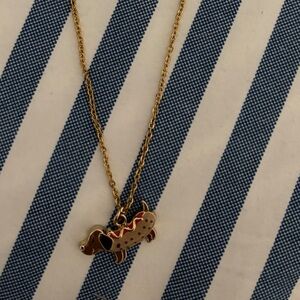 Gold Necklace featuring a Hot dog (a Dutch hound dress like a hotdog 🌭)